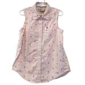 Abercrombie Kids Girls Pink Striped Flamingo Sleeveless Button Down Shirt - 7/8